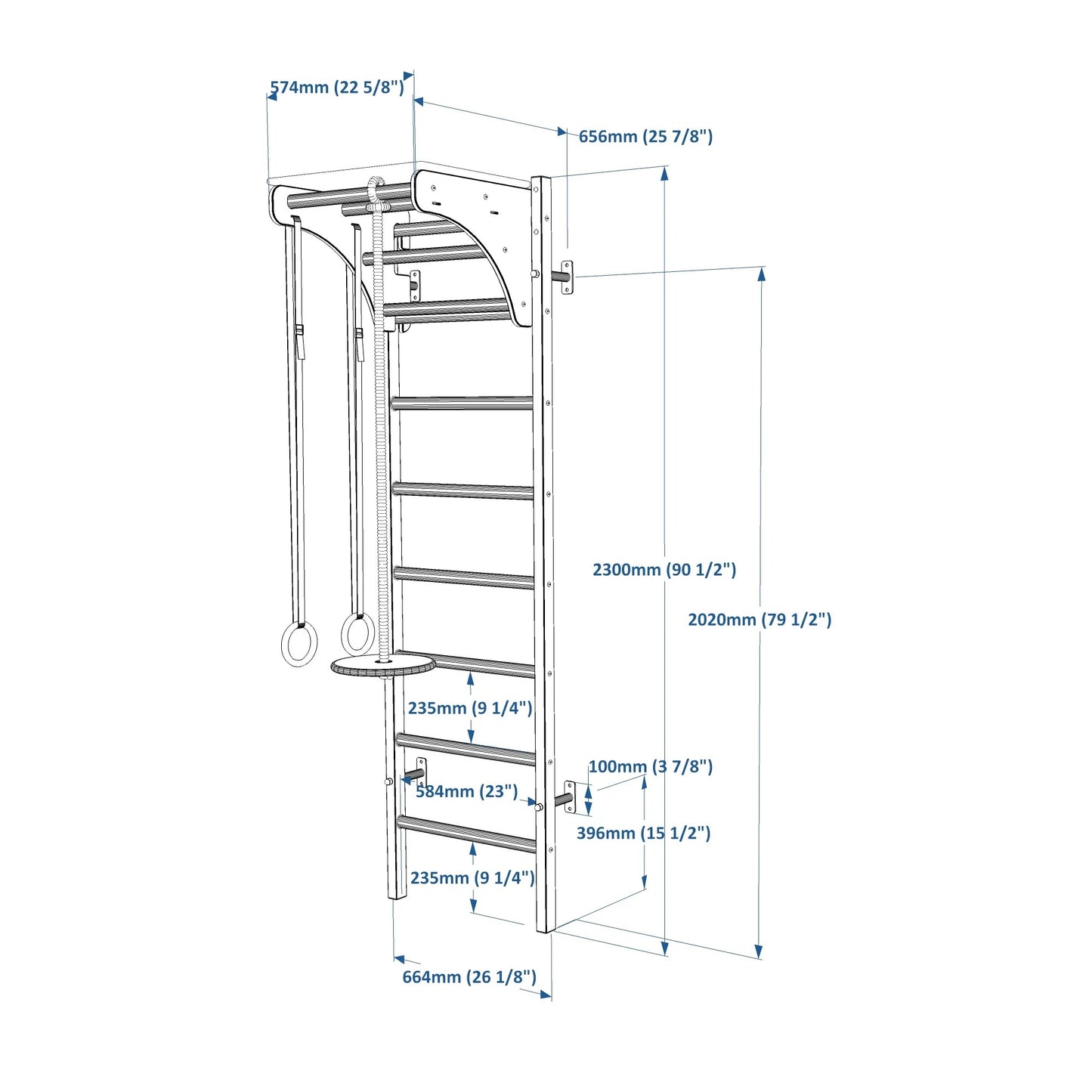 BenchK 212W + A204 Swedish Ladder For Kids with Gymnastic Accessories & Benchtop