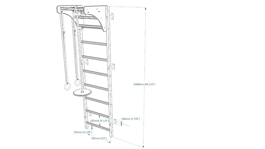 BenchK 711B + A076 Wall Bars with Wooden Pull-Up Bar & Accessories