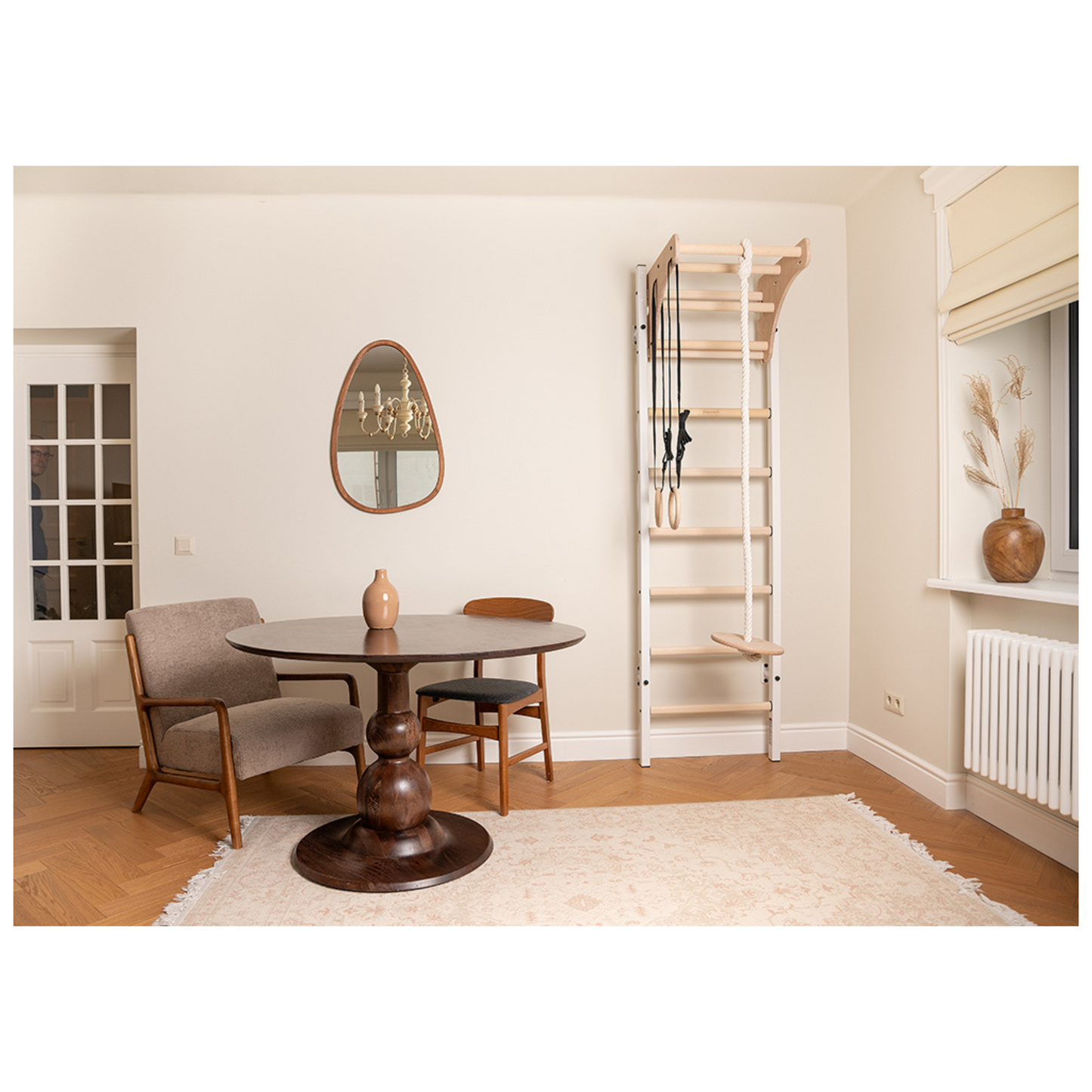 BenchK 211W + A204 Swedish Ladder For Kids with Gymnastic Accessories