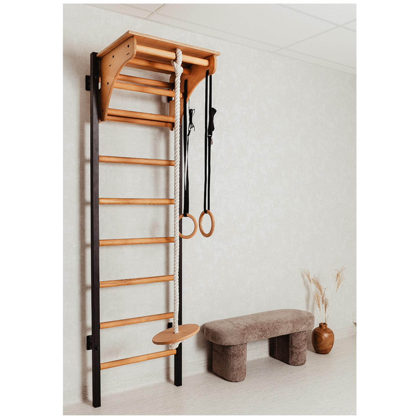 BenchK 212B + A076 Swedish Ladder for Kids with Gymnastic Accessories & Benchtop