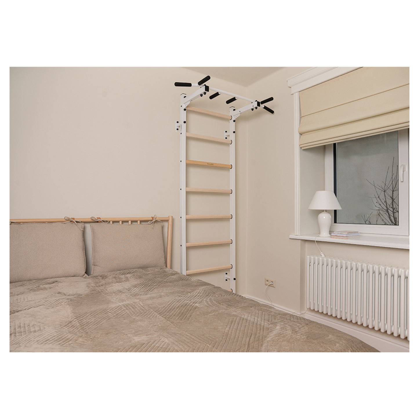 BenchK 221W Wall Bars with Fixed Steel 6 Grip Pull-Up Bar