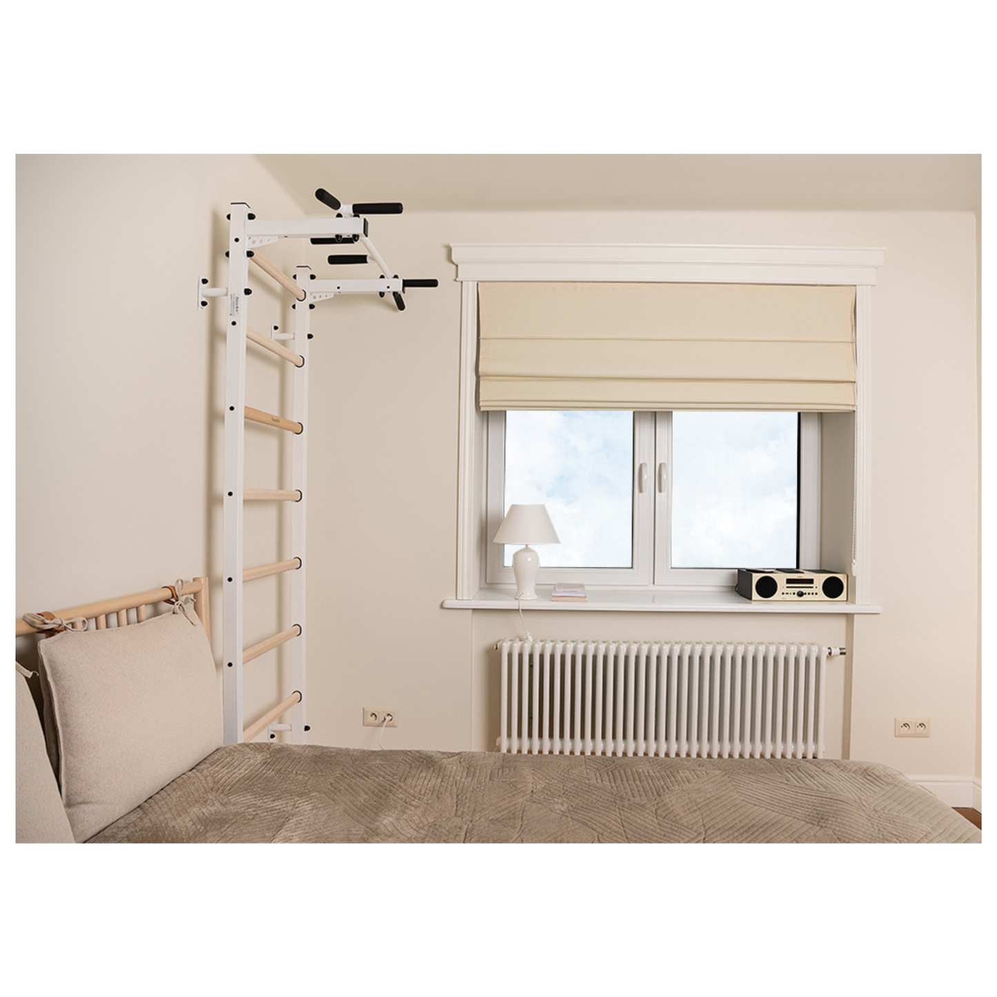 BenchK 221W Wall Bars with Fixed Steel 6 Grip Pull-Up Bar