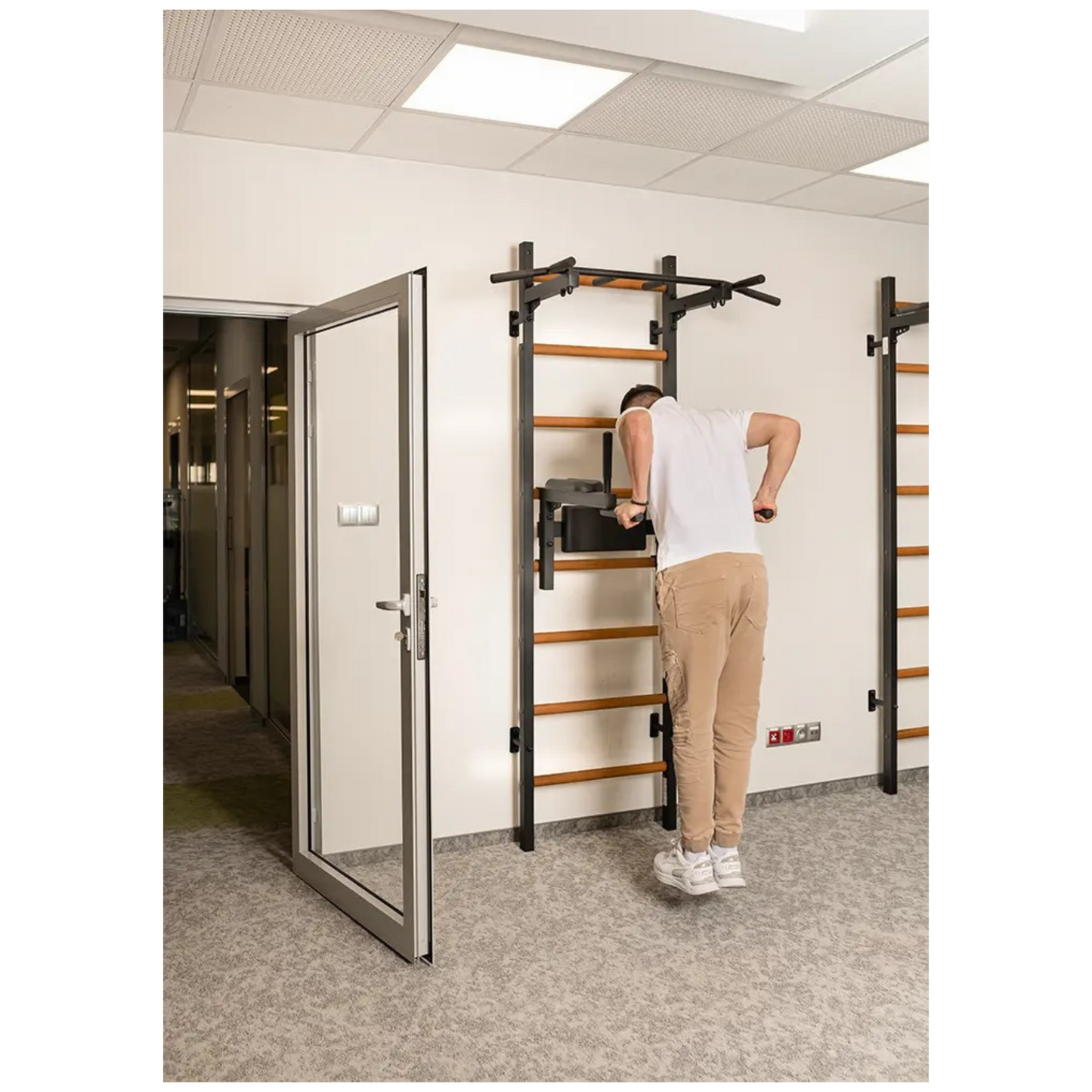 BenchK 222B Wall Bars with Fixed Steel 6 Grip Pull-Up Bar & Dip Station