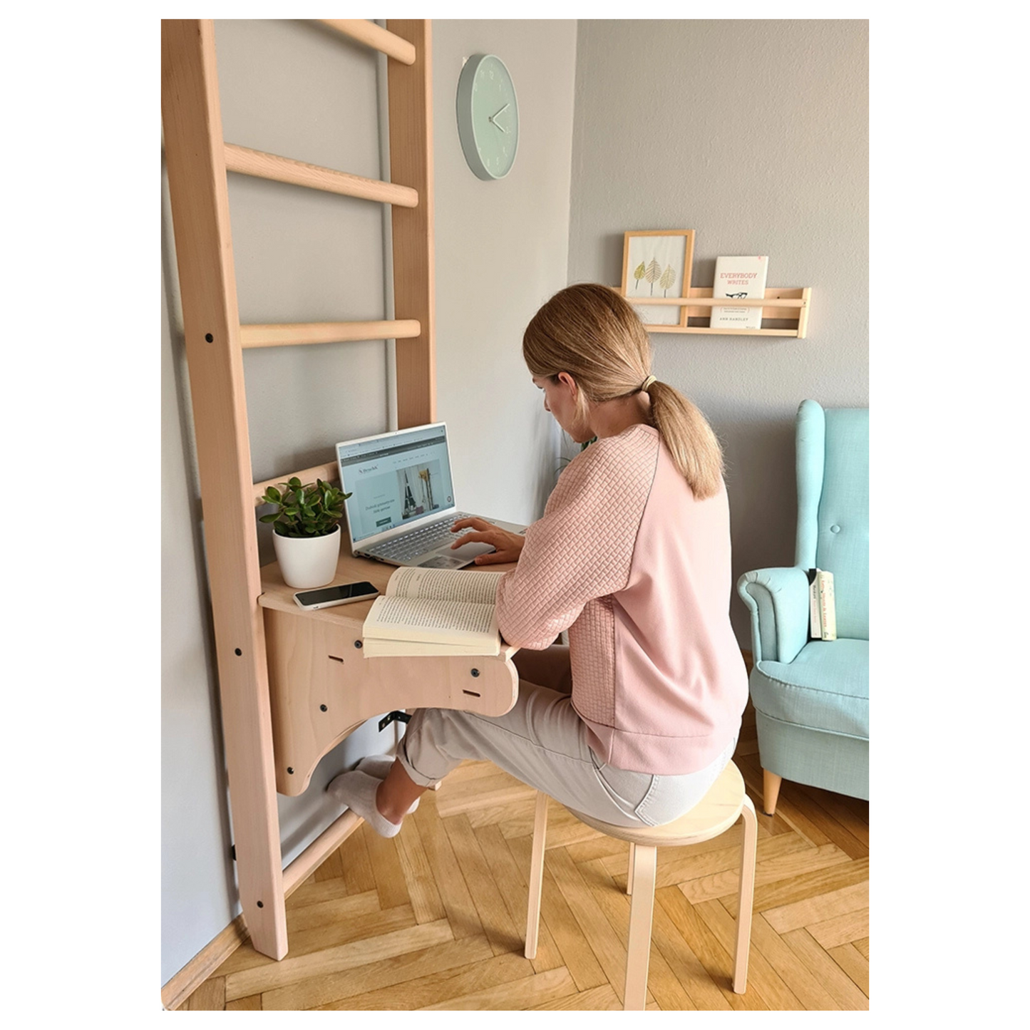 BenchK 112 Wall Bars with Pull-Up Bar & Benchtop