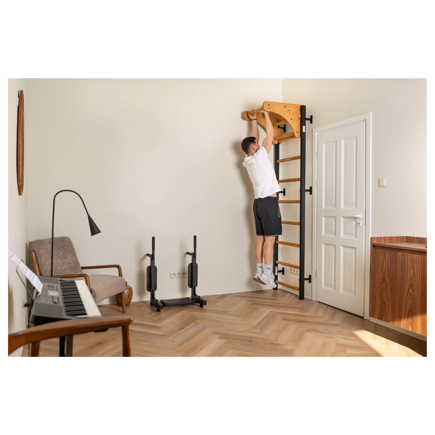 BenchK 711B Wall Bars with Wooden Pull-Up Bar