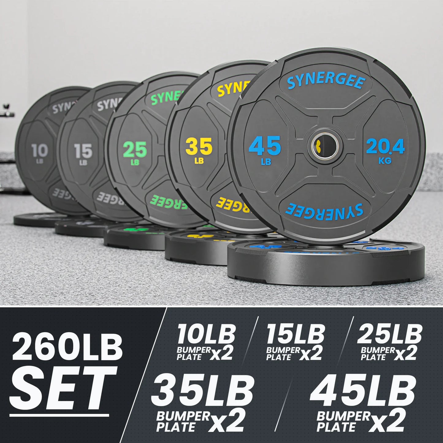 Synergee EZ Grip Bumper Plates 260 lb Set