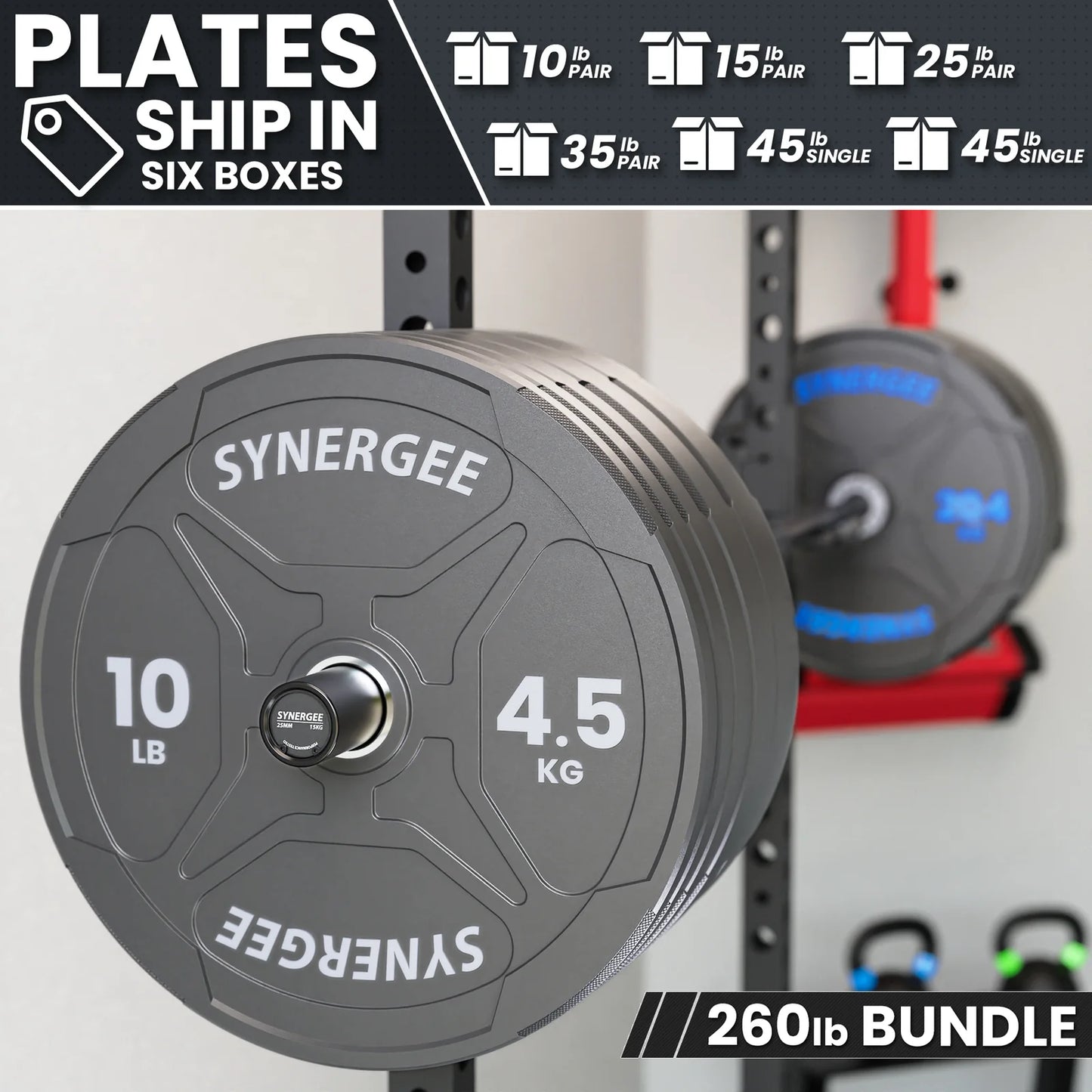 Synergee EZ Grip Bumper Plates 260 lb Set