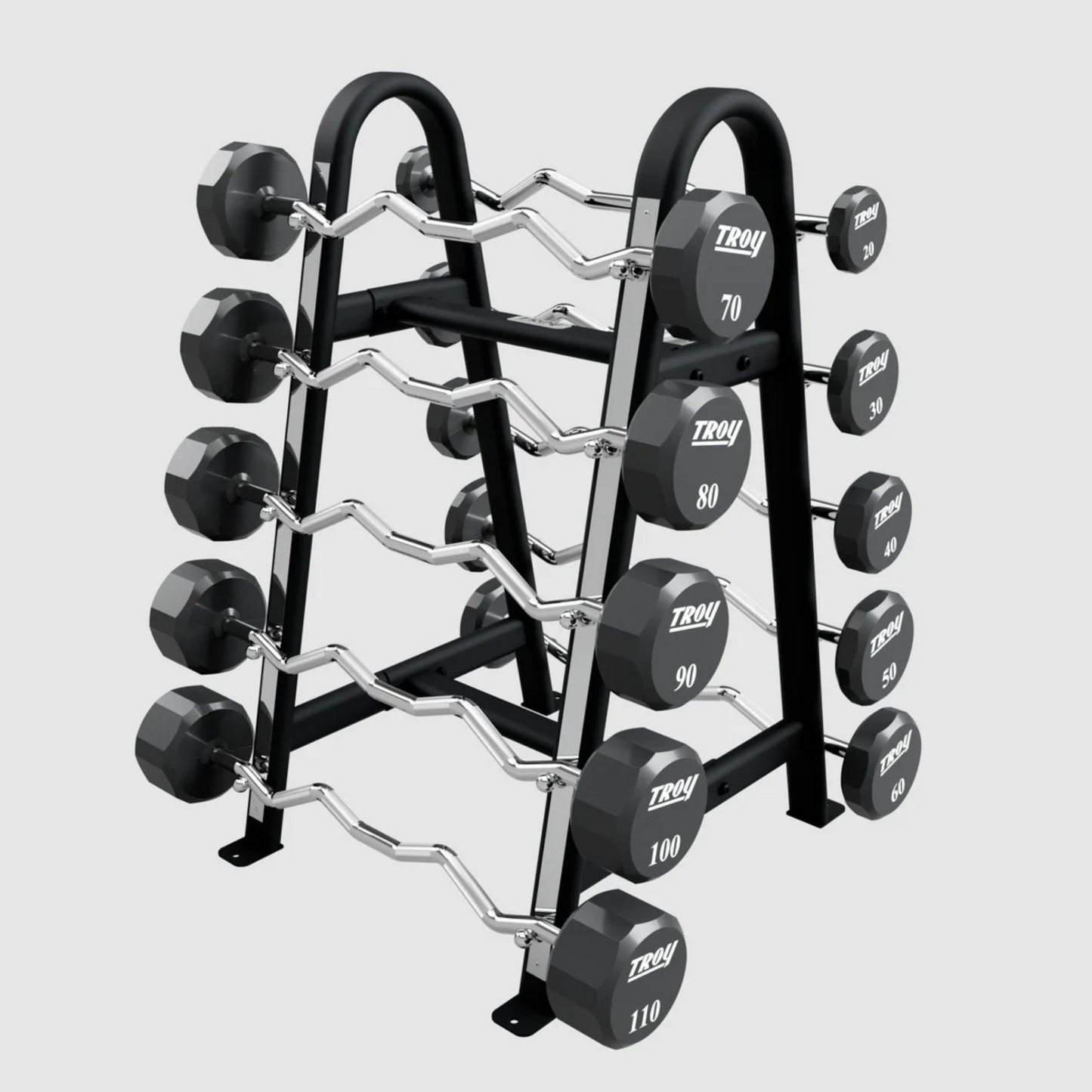 Troy 12-Sided Urethane EZ Barbell Set with Rack 20–110 lbs