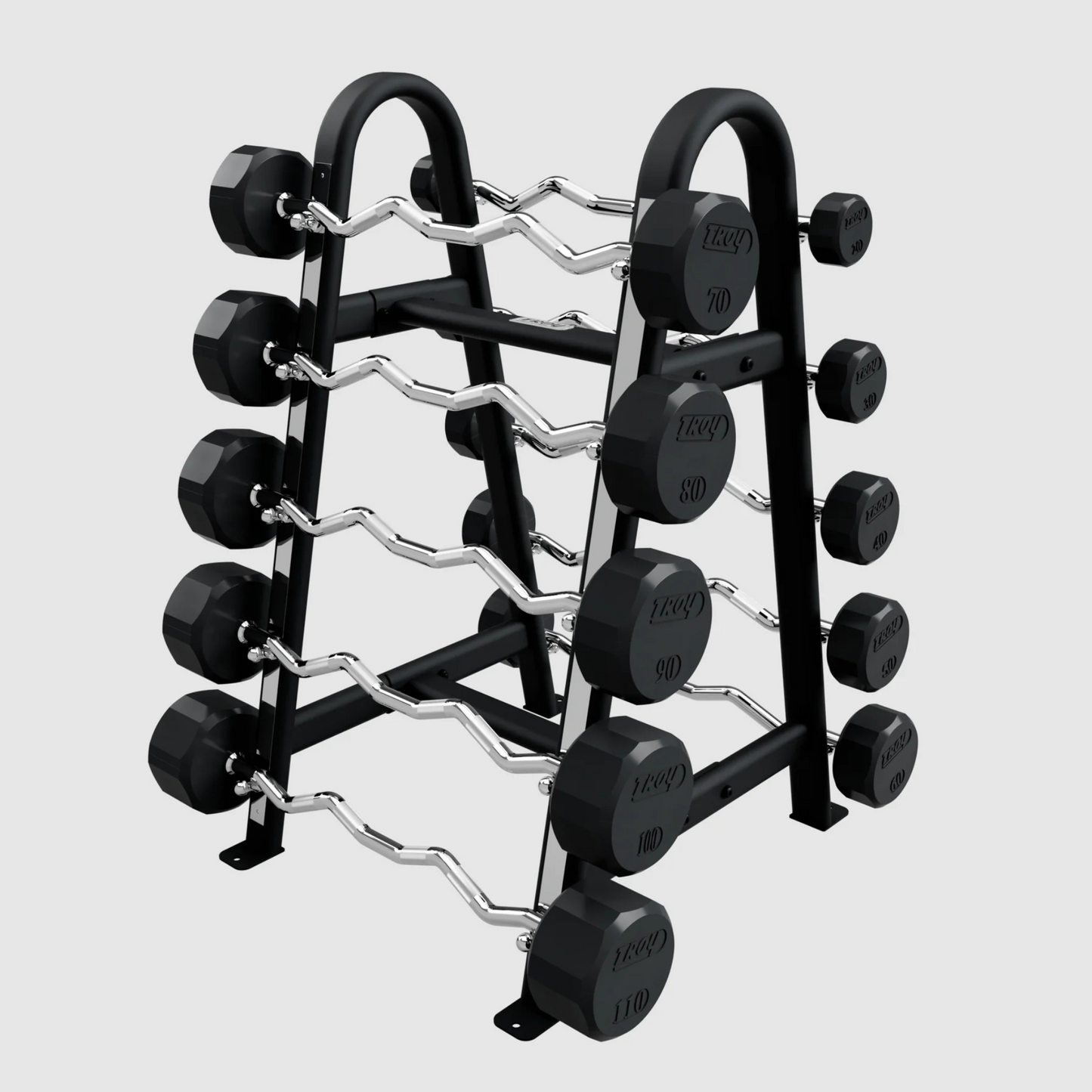 Troy 12-Sided Rubber EZ Barbell Set with Rack 20–110 lbs