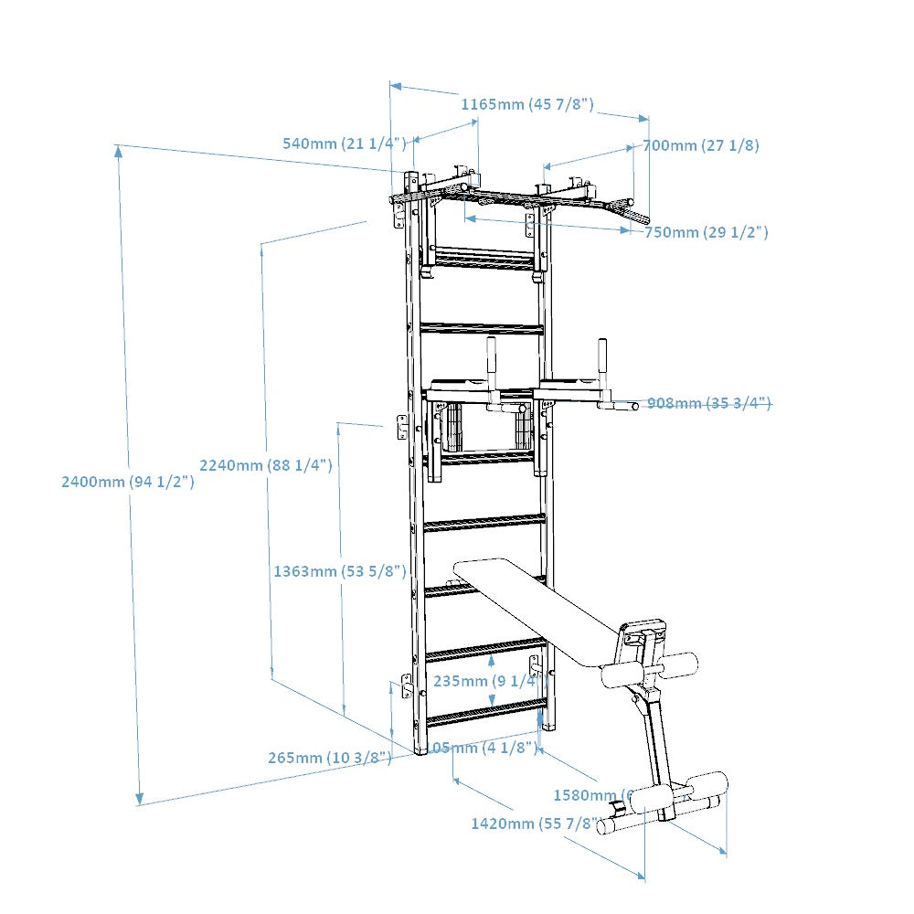 BenchK 733W Wall Bars for Home Gym and Personal Studio