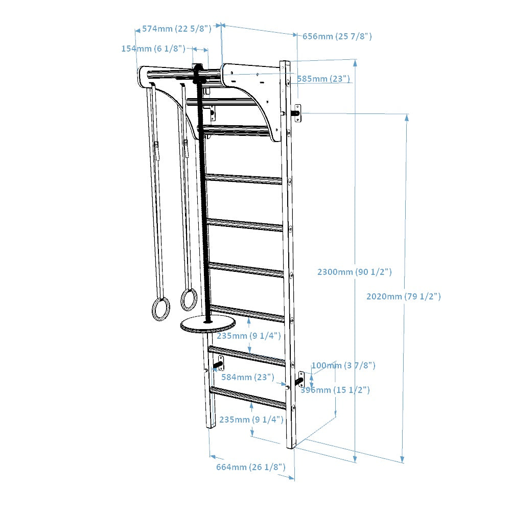 BenchK 211W + A204 Swedish Ladder For Kids with Gymnastic Accessories