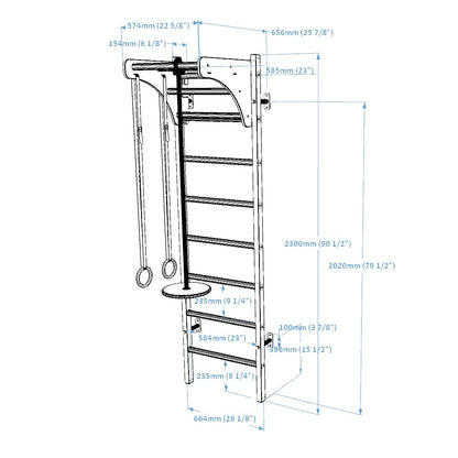 BenchK 211W + A204 Swedish Ladder For Kids with Gymnastic Accessories