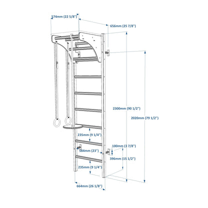 BenchK 212W + A204 Swedish Ladder For Kids with Gymnastic Accessories & Benchtop
