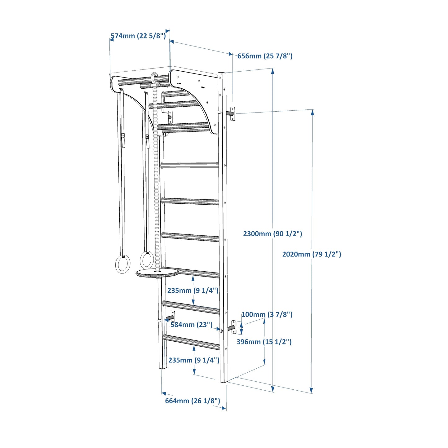 BenchK 212B + A076 Swedish Ladder for Kids with Gymnastic Accessories & Benchtop