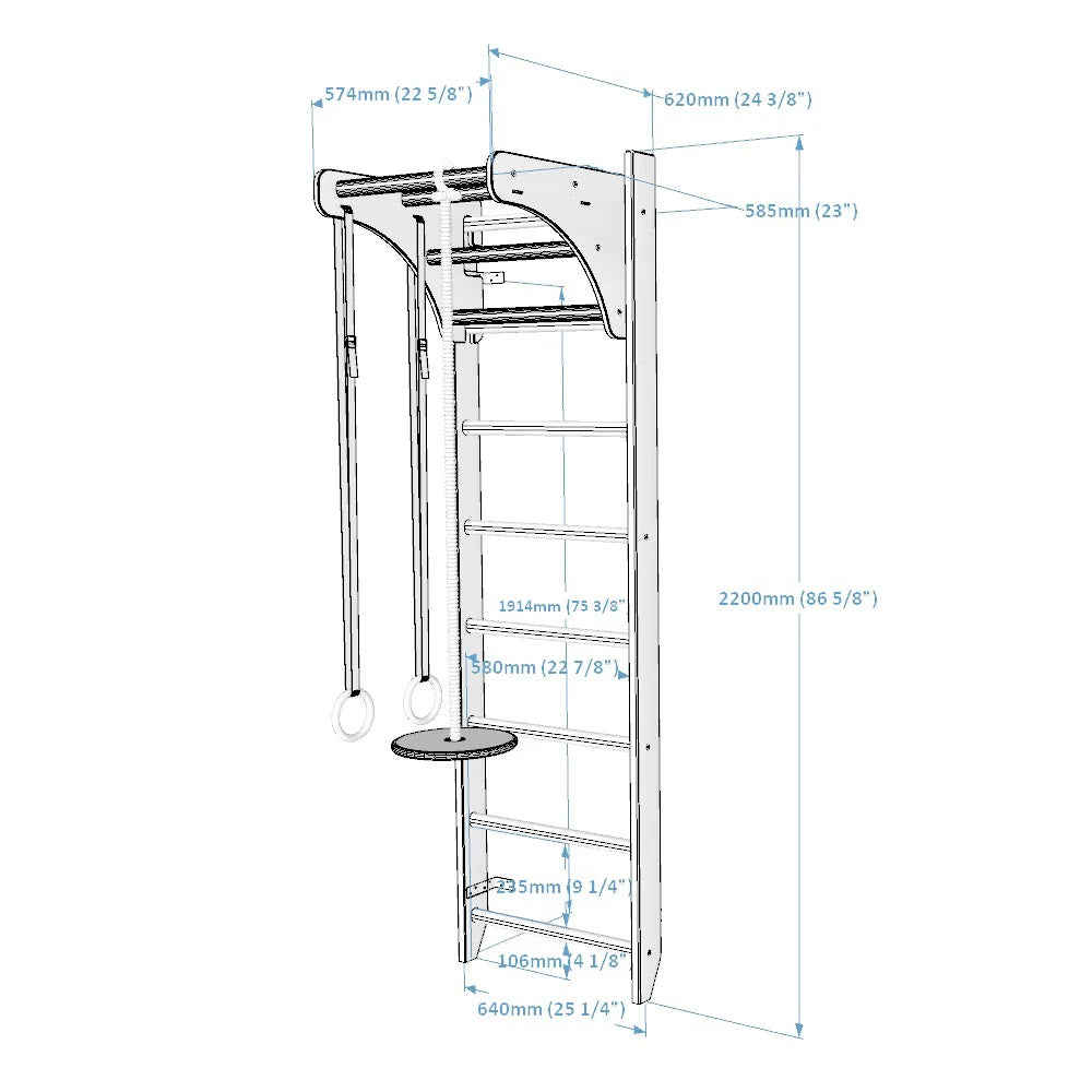 BenchK 111 + A204 Wooden Wall Bars for Kids Room
