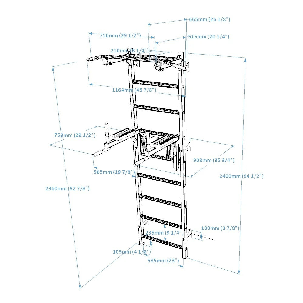 BenchK 722B Wall Bars With Pull-Up Bar & Dip Station