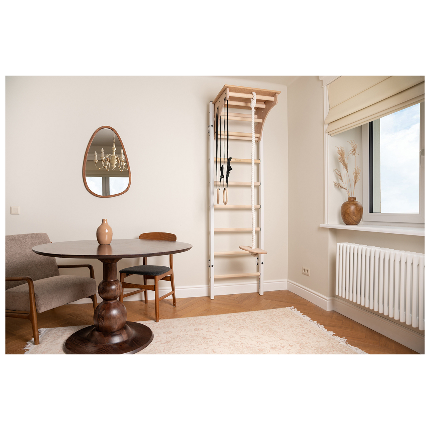 BenchK 212W + A204 Swedish Ladder For Kids with Gymnastic Accessories & Benchtop