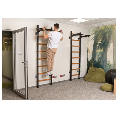 BenchK 221B Wall Bars with Fixed Steel 6 Grip Pull-Up Bar
