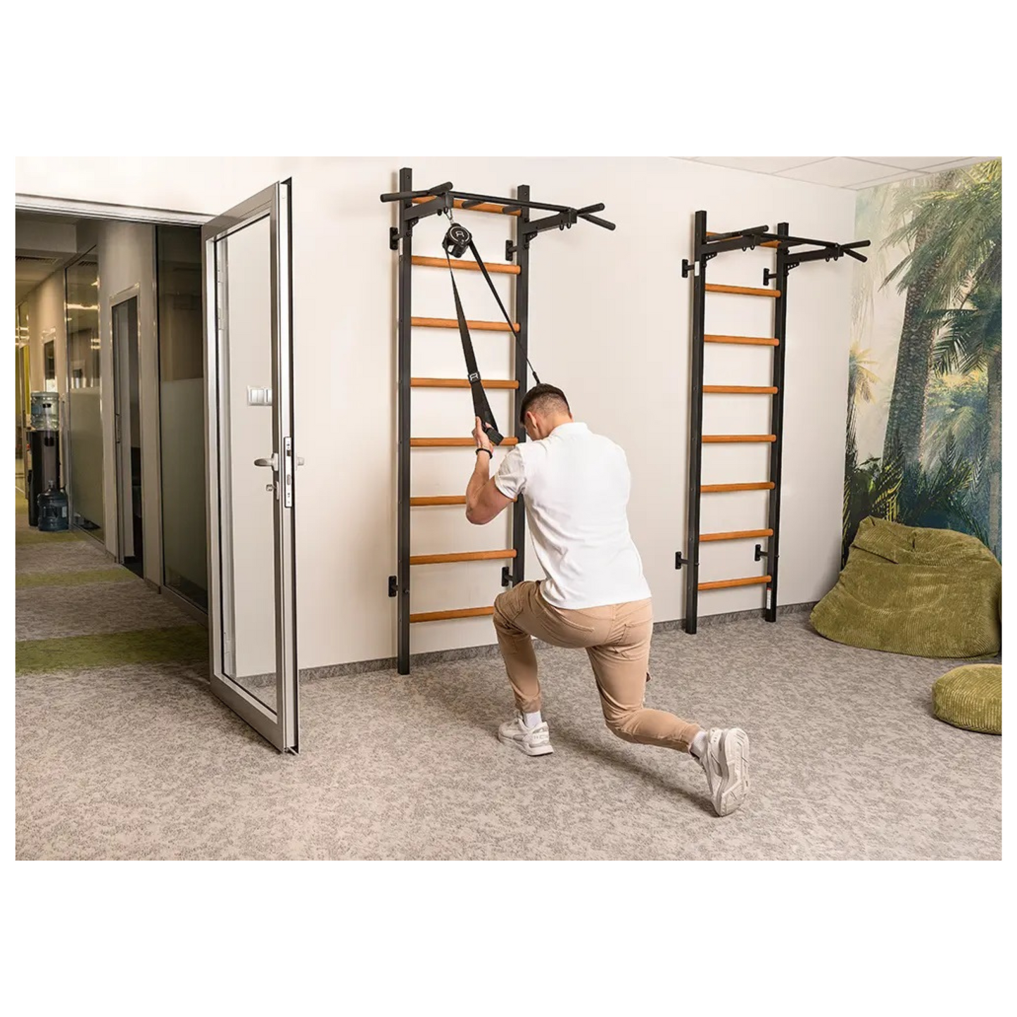 BenchK 221B Wall Bars with Fixed Steel 6 Grip Pull-Up Bar