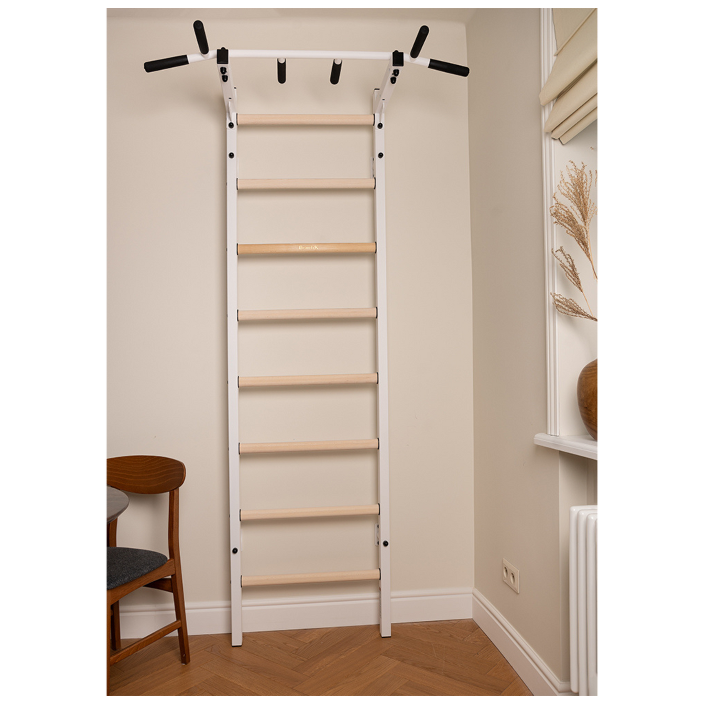 BenchK 221W Wall Bars with Fixed Steel 6 Grip Pull-Up Bar
