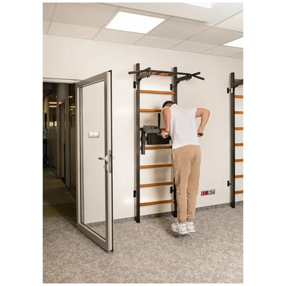 BenchK 222B Wall Bars with Fixed Steel 6 Grip Pull-Up Bar & Dip Station