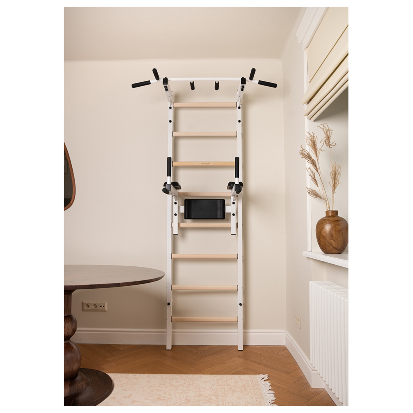 BenchK 222W Wall Bars with Fixed Steel 6 Grip Pull-Up Bar & Dip Station