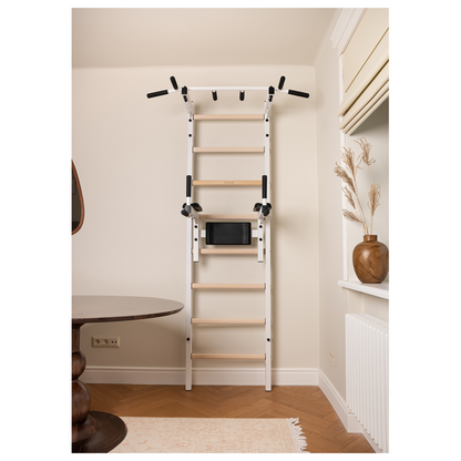 BenchK 222W Wall Bars with Fixed Steel 6 Grip Pull-Up Bar & Dip Station