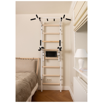 BenchK 222W Wall Bars with Fixed Steel 6 Grip Pull-Up Bar & Dip Station