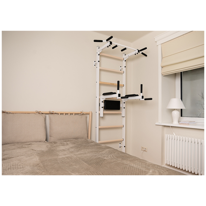BenchK 222W Wall Bars with Fixed Steel 6 Grip Pull-Up Bar & Dip Station