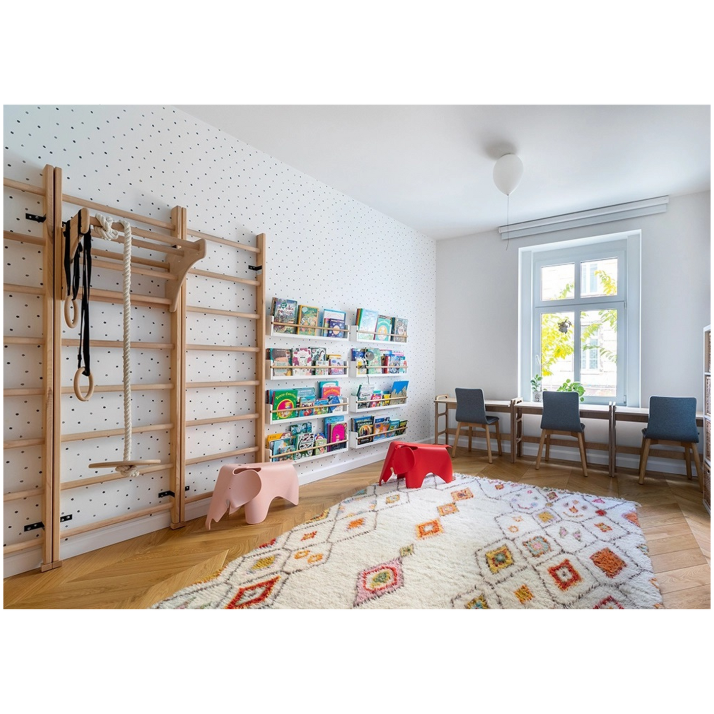 BenchK 111 + A204 Wooden Wall Bars for Kids Room