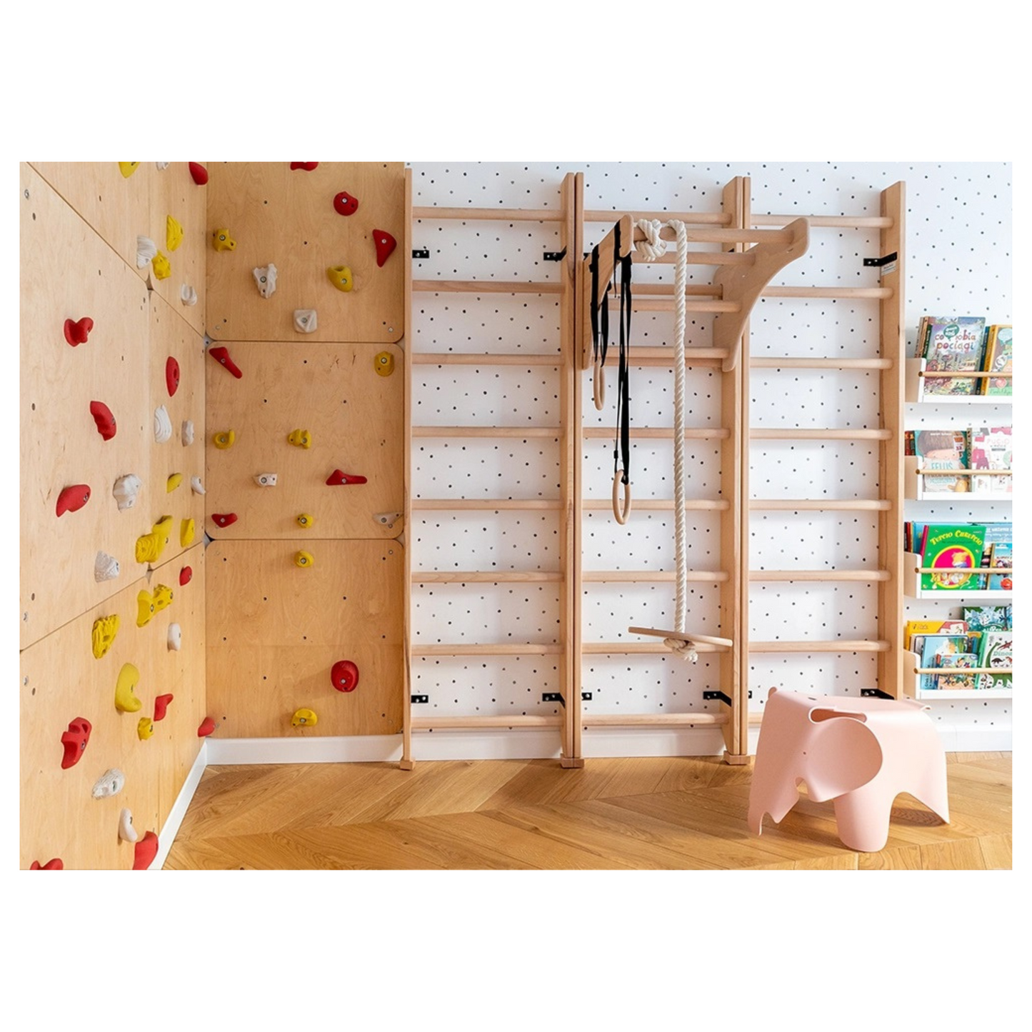 BenchK 111 + A204 Wooden Wall Bars for Kids Room