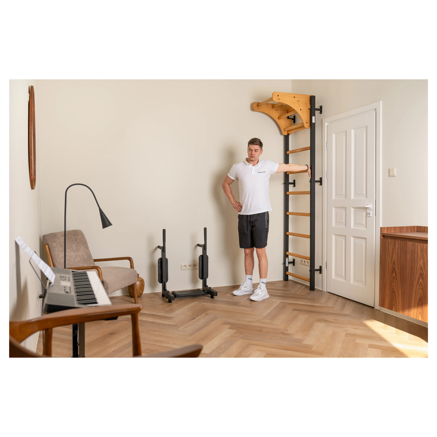 BenchK 711B Wall Bars with Wooden Pull-Up Bar