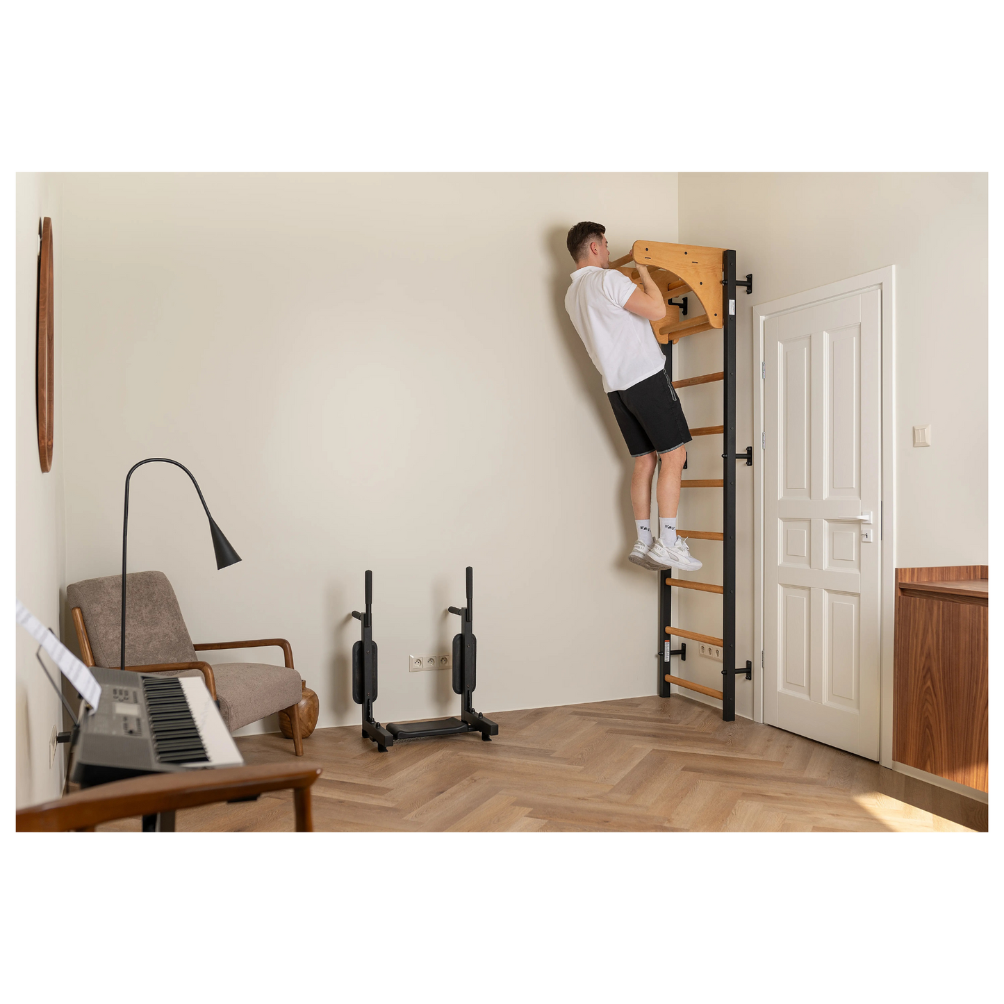 BenchK 711B Wall Bars with Wooden Pull-Up Bar