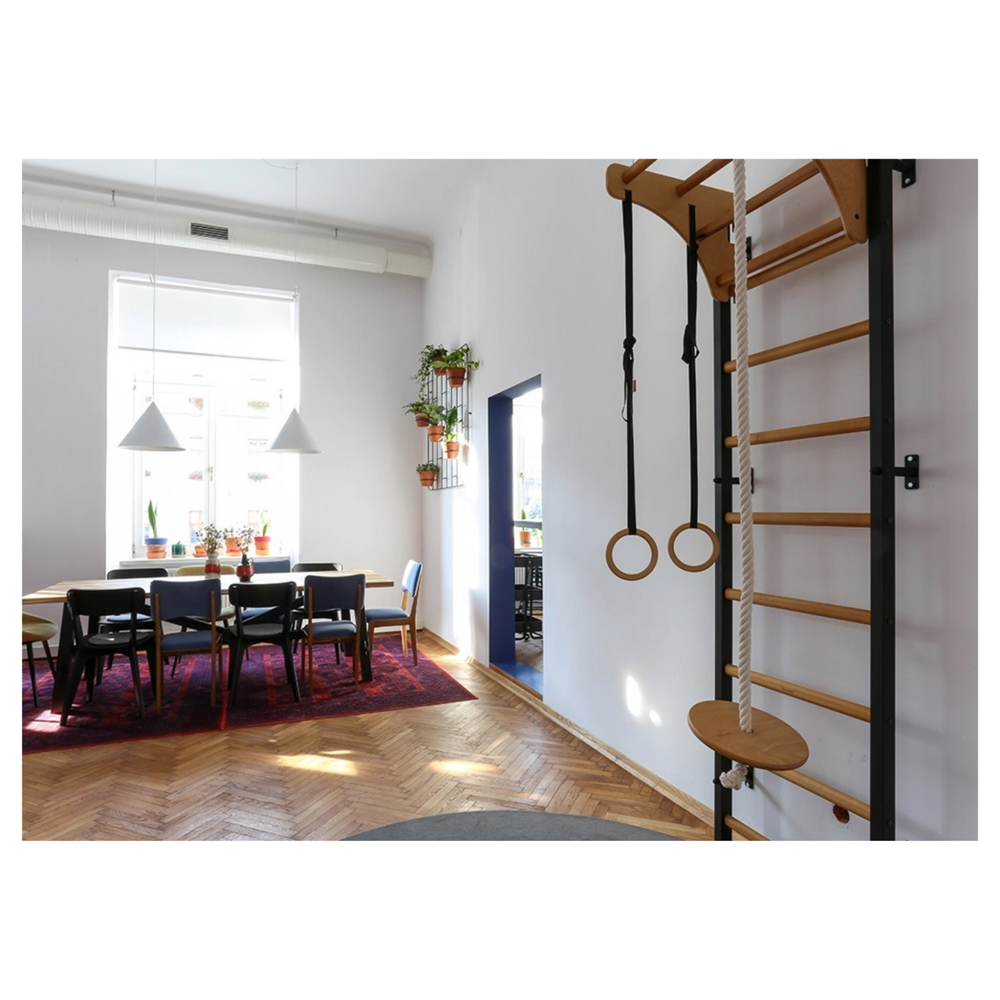 BenchK 711B + A076 Wall Bars with Wooden Pull-Up Bar & Accessories