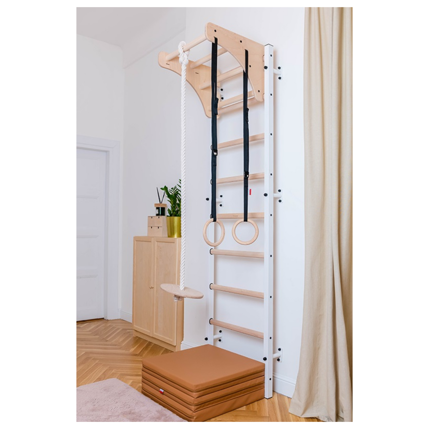 BenchK 711W + A204 Wall Bars with Wooden Pull-Up Bar & Accessories