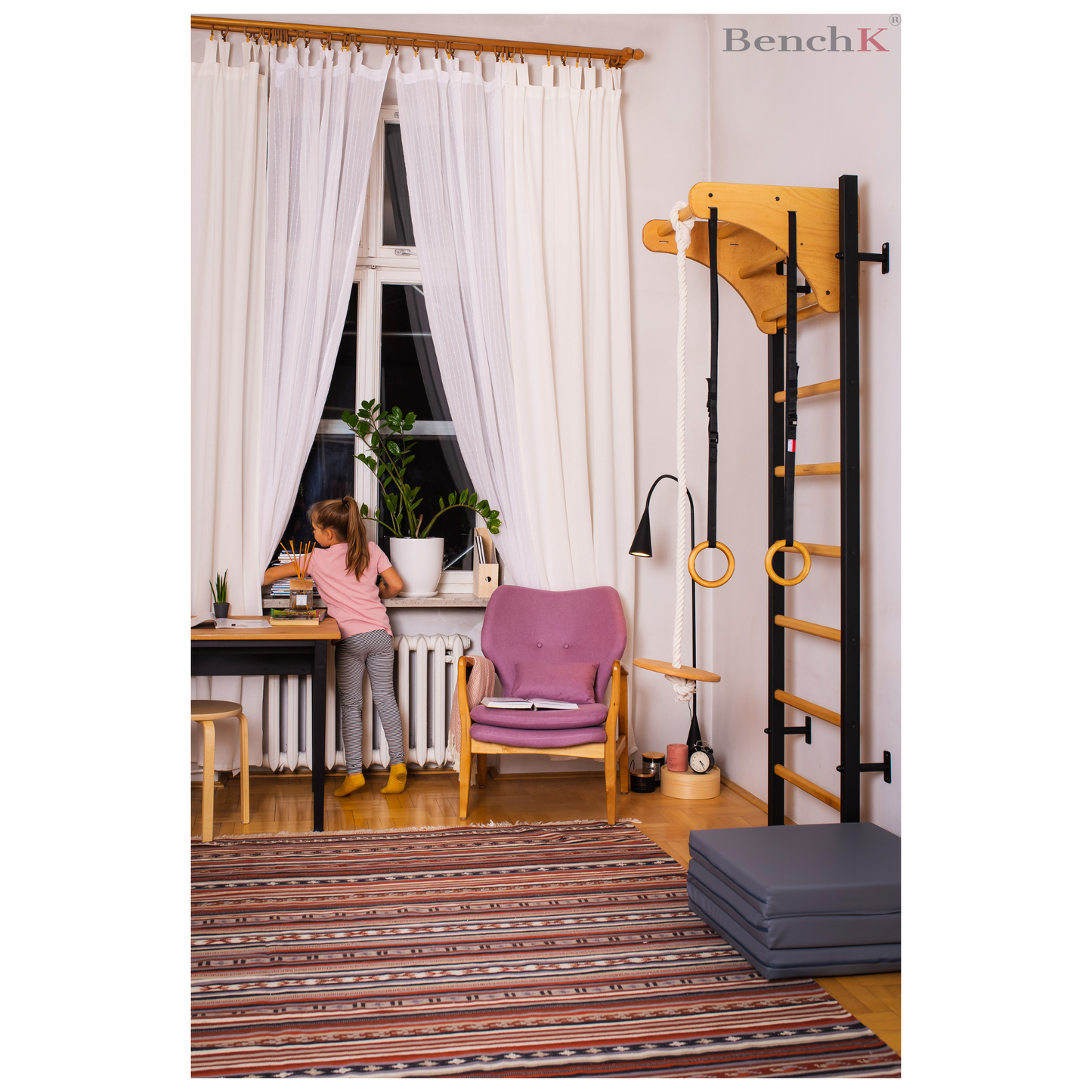BenchK PB076 Wooden Pull-Up Bar in Oak