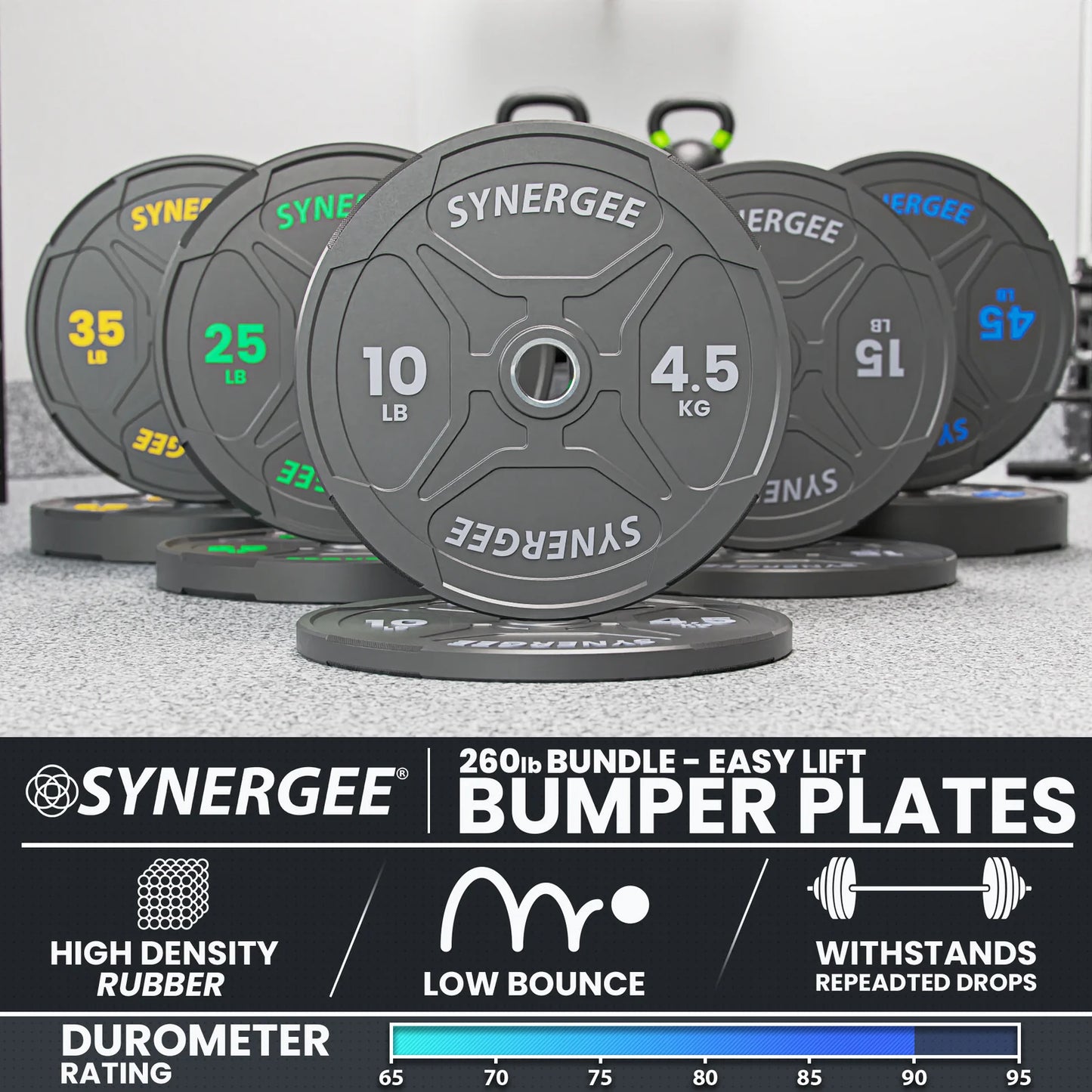 Synergee EZ Grip Bumper Plates 260 lb Set