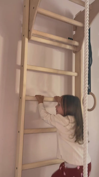 BenchK 111 + A204 Wooden Wall Bars for Kids Room