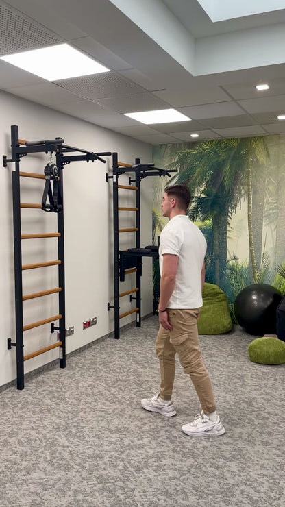 BenchK 221B Wall Bars with Fixed Steel 6 Grip Pull-Up Bar