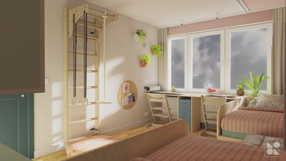 BenchK 111 + A204 Wooden Wall Bars for Kids Room