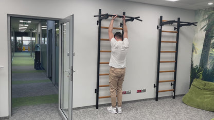 BenchK 221B Wall Bars with Fixed Steel 6 Grip Pull-Up Bar