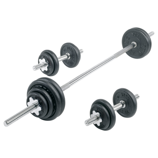 York Barbell 110 lb Contour Cast Iron Spinlock Dumbbell/Barbell Set