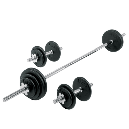 York Barbell Flat Pro Cast Iron Spinlock Dumbbell/Barbell Sets