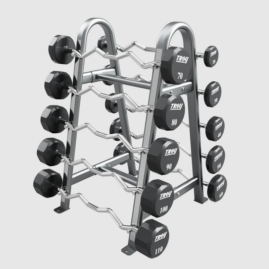 Troy 12-Sided Urethane EZ Barbell Set with Rack 20–110 lbs