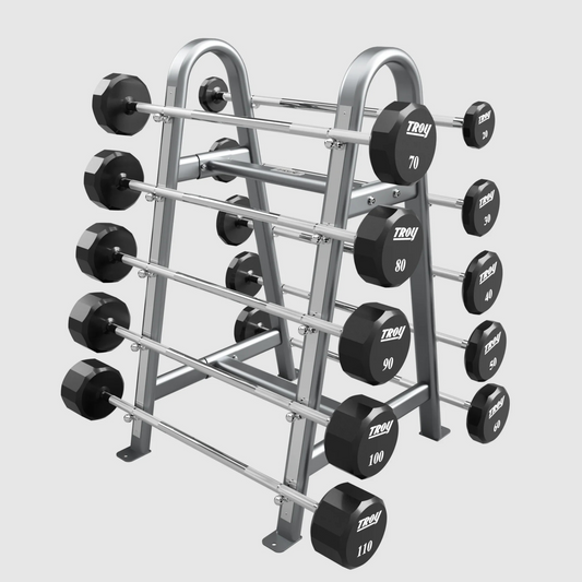 Troy 12-Sided Urethane Straight Barbell Set with Rack 20–110 lbs